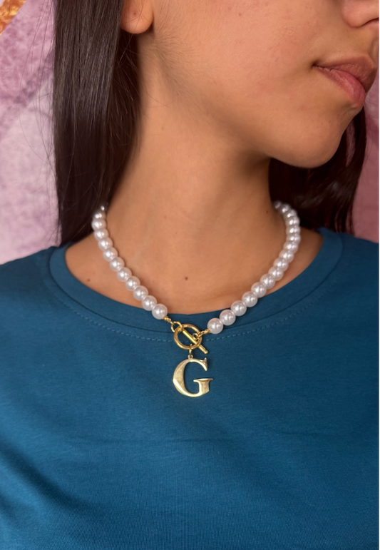 COLLANA PERLA CON LETTERA ( VARIE LETTERE)