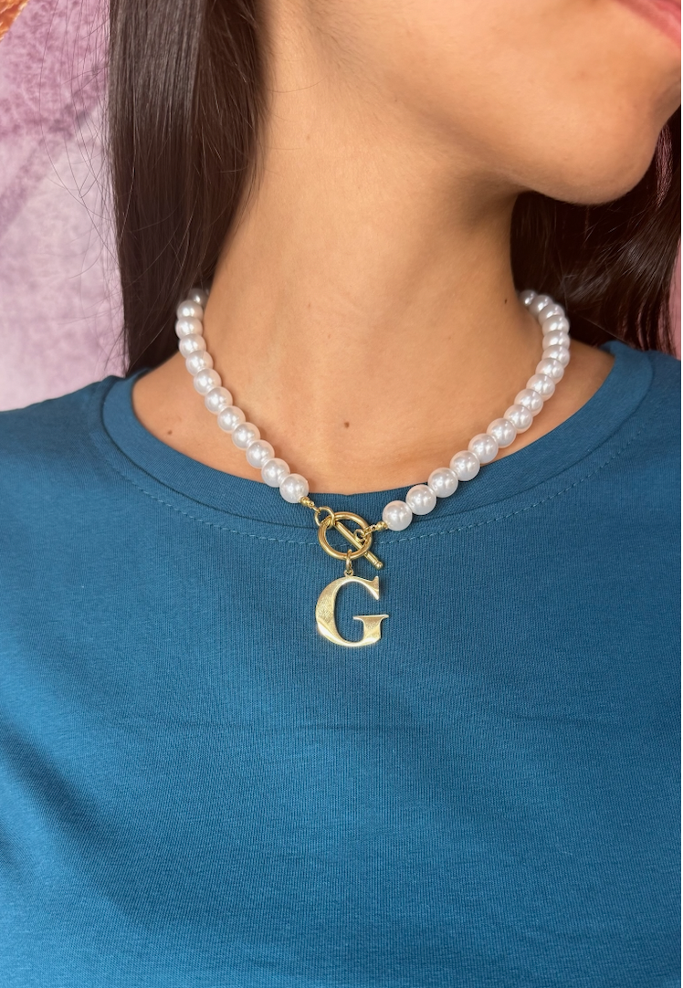 COLLANA PERLA CON LETTERA ( VARIE LETTERE)